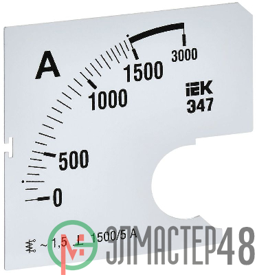 Шкала сменная для амперметра Э47 1500/5А-1.5 72х72мм IEK IPA10D-SC-1500