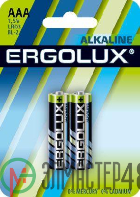 Элемент питания алкалиновый LR03 BL-2 1.5В Alkaline (блист.2шт) Ergolux 11743