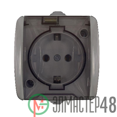 Розетка 1-м ОП Клио 16А IP54 с заземл. с прозр. крышкой сер. UNIVersal К2229-Gr