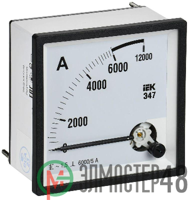 Амперметр Э47 6000/5А класс точн. 1.5 96х96мм IEK IPA20-6-6000-E