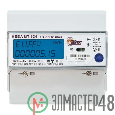 Счетчик НЕВА МТ 324 1.0 AR E4S (E4BS26) 3ф 5-60А 230В ЖКИ многотариф.; RS485 DIN-рейка Моск. вр. Тайпит 6109137