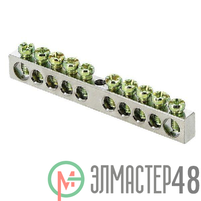 Шина PEN "ноль-земля" 6х9 10 отв. никель крепеж по центру PROxima EKF sn1-63-10