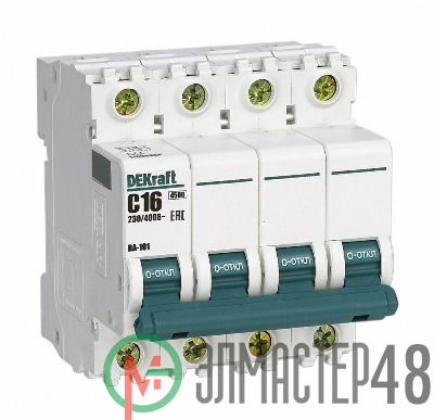 Выключатель автоматический модульный 4п C 16А 4.5кА ВА-101 DEKraft 11090DEK