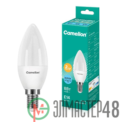 Лампа светодиодная LED8-C35/845/E14 8Вт свеча 4500К бел. E14 750лм 170-265В Camelion 12386
