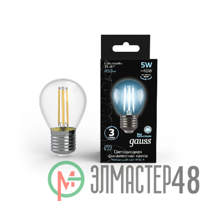 Лампа светодиодная Black Filament Шар E27 5Вт 4100К Gauss 105802205