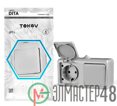 Блок ОП Dita (розетка 16А 250В с заземл. 1-кл. выкл. 10А) IP54 сер. TOKOV LIGHT TKL-DT-V1RZ-C06-IP54