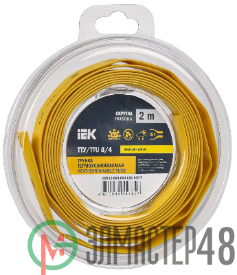 Трубка термоусадочная ТТУ нг-LS 8/4 желт. (уп.2м) IEK UDR12-008-004-002-K05-T