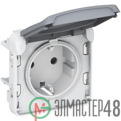 Механизм розетки 1-м СП Plexo с защ. крышкой с заземл. винт. клеммы IP55 сер. Leg 069571