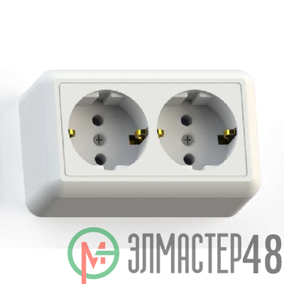 Розетка 2-м ОП Оптима РА16-374 16А (в компл. с монтажной пластиной) с заземл. бел. Кунцево 8010