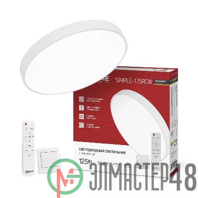 Светильник светодиодный SCANDY SIMPLE-125RCW 125Вт 3000-6500К 10000лм 230В 400х50мм с пультом ДУ бел. IN HOME 4690612062129