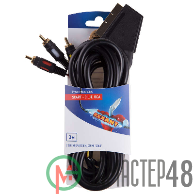 Шнур SCART - 3RCA с переключателем 3м (GOLD) блист. Rexant 06-3071
