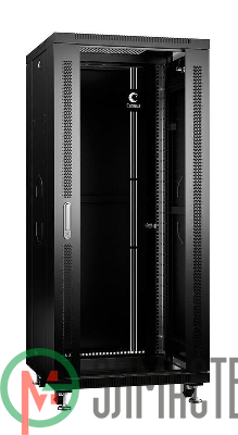 Шкаф монтажный телекоммуникационный напольный SH-05C-27U60/60-BK 19дюйм для распред. и серверн. оборудования 27U 600х600х1388мм передн. стеклян. и задн. сплошн. метал. двери ручка с замком черн. (RAL 9004) Cabeus 8557c