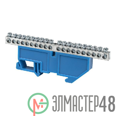Шина нулевая N 6х9 20 отвер. никель син. изолятор на DIN-рейку PROxima EKF sn1-63-20-d