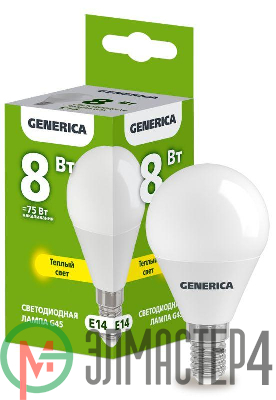 Лампа светодиодная G45 8Вт шар 3000К E14 230В GENERICA LL-G45-08-230-30-E14-G
