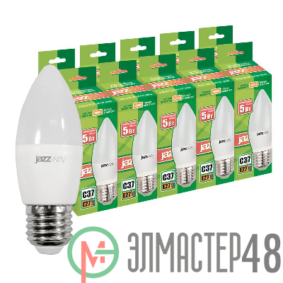 Лампа светодиодная PLED-ECO-C37 5Вт C37 3000К тепл. бел. E27 400лм 230В 50Гц (уп.10шт) JazzWay 2856586