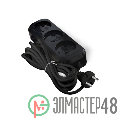 Удлинитель 3х3м без заземл. 10А IP20 Е-202 ПВС 2х0.75 АБС-пластик черн. UNIVersal 2114