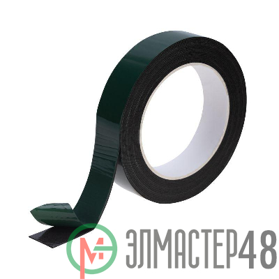 Скотч двухстор. 25ммх5м зел. на черной основе REXANT 09-6125