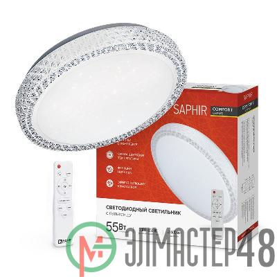 Светильник светодиодный COMFORT SAPHIR 55Вт 230В 3000-6500К 4400лм 400х100мм с пультом ДУ IN HOME 4690612034850