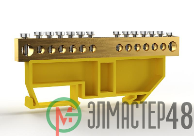 Шина PE "земля" на DIN-изоляторе 8х12мм 14 отвер. латунь TOKOV ELECTRIC TKE-BCB-812-14-DIN/PE