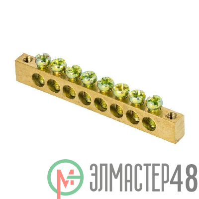 Шина PEN "ноль-земля" 6х9 8 отвер. латунь крепеж по краям PROxima EKF sn0-63-08-k