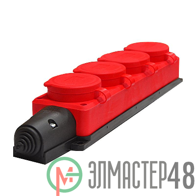 Колодка удлинителя 4-м Компакт 1ф с загл IP44 16А каучук красн. UNIVersal 3074