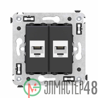 Розетка телефонная 2-м СП Avanti "Черный матовый" RJ12 без шторок механизм DKC 4412614