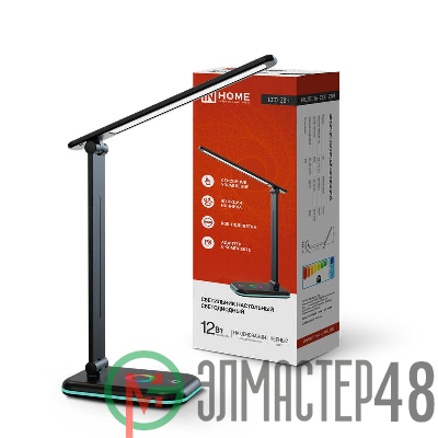 Светильник настольный светодиодный ССО 20Ч 12Вт 6500К 640лм RGB-подсветка сенсор-диммер с адаптером черн. IN HOME 4690612041100