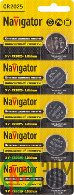 Элемент питания литиевый CR2025 94 764 NBT-CR2025-BP5 (блист.5шт) Navigator 94764