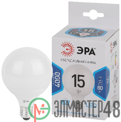 Лампа светодиодная LED G90-15W-4000K-E27 G90 15Вт шар 4000К нейтр. бел. E27 декор. Эра Б0049078