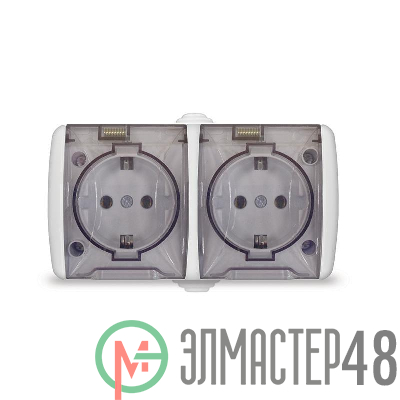 Розетка 2-м ОП Клио 16А IP54 с заземл. с прозр. крышкой бел. UNIVersal К2232