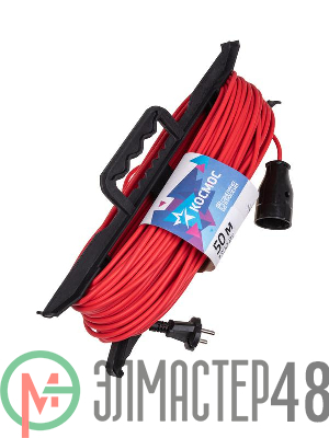 Удлинитель-шнур на рамке 1х50м 6А ПВС 2х0.75 Космос YPKsm50m-1g(6A)