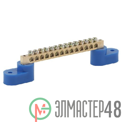 Шина N "ноль" на двух угловых изоляторах ШНИ-6х9-14-У2 NO-222-59 син. (уп.10шт) Эра Б0033439