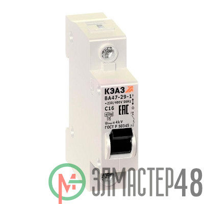 Выключатель автоматический модульный 1п C 6А 4.5кА ВА47-29-1C6-УХЛ3 КЭАЗ 141485