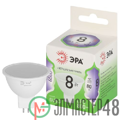 Лампа светодиодная GREEN LINE MR16-8W-865-GU5.3 GL 8Вт софит 6500К свет холод. GU5.3 Эра Б0067086