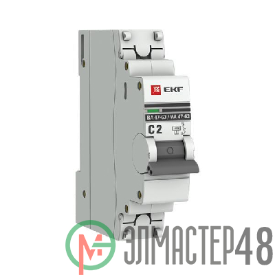 Выключатель автоматический модульный 1п C 2А 4.5кА ВА 47-63 PROxima EKF mcb4763-1-02C-pro