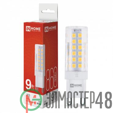 Лампа светодиодная LED-JCD 9Вт капсульная прозрачная 4000К нейтр. бел. G9 860лм 230В IN HOME 4690612036380
