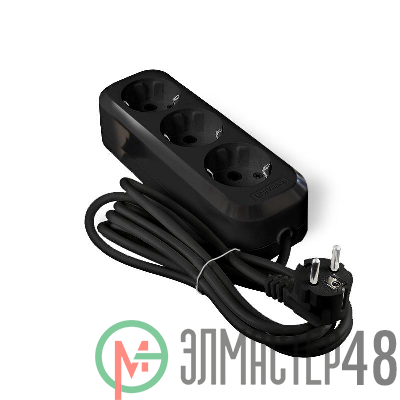 Удлинитель 3х2м с заземл. 16А IP20 Е-303 ПВС 3х1 АБС-пластик черн. UNIVersal 2180