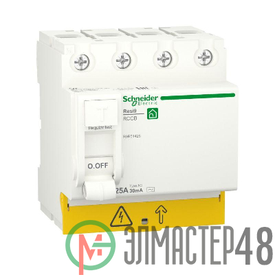 Выключатель дифференциального тока (УЗО) RESI9 25А 4P 30мА тип AC SchE R9R51425