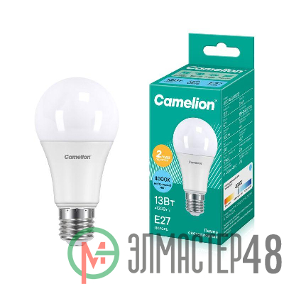Лампа светодиодная LED13-A60/845/E27 13Вт грушевидная 4500К бел. E27 1085лм 220-240В Camelion 12046