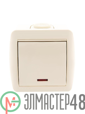 Выключатель 1-кл. ОП Ната 10А IP20 с подсветкой крем. LEZARD 710-0300-111