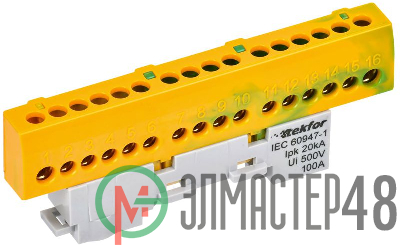 Шина PE "земля" изол. на универс. держ. 6х9-16-ЖЗ TEKFOR IEK TF-NN10-16-KL-K52