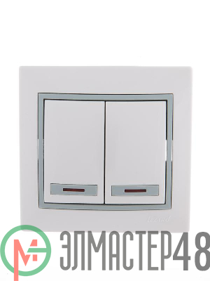 Выключатель 2-кл. СП Мира 10А IP20 с подсветкой бел./сер. LEZARD 701-0215-112