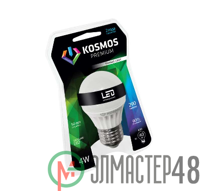 Лампа светодиодная KOSMOS premium 4Вт грушевидная A50 E27 230В 4500К Космос KLED4wA50230vE2745