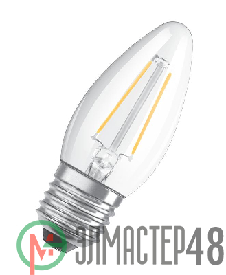 Лампа светодиодная филаментная LED STAR CLASSIC B 60 5W/827 5Вт свеча 2700К тепл. бел. E27 600лм 220-240В прозр. стекл. OSRAM 4058075212398