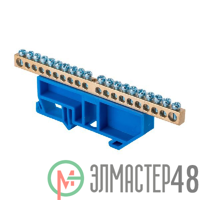 Шина нулевая N 6х9 20 отвер. латунь син. изолятор на DIN-рейку PROxima EKF sn0-63-20-d