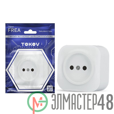 Розетка 1-м ОП Frea 16А IP20 250В без заземл. АБС-пластик бел. TOKOV ELECTRIC TKE-FR-R1-C01