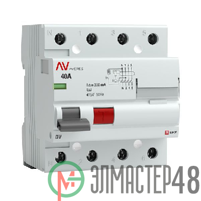 Выключатель дифференциального тока (УЗО) 4п 40А 300мА тип AC DV AVERES EKF rccb-4-40-300-ac-av