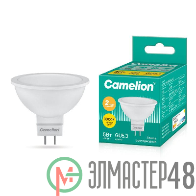 Лампа светодиодная LED5-S108/830/GU5.3 5Вт 3000К тепл. бел. GU5.3 370лм 220-240В Camelion 12041