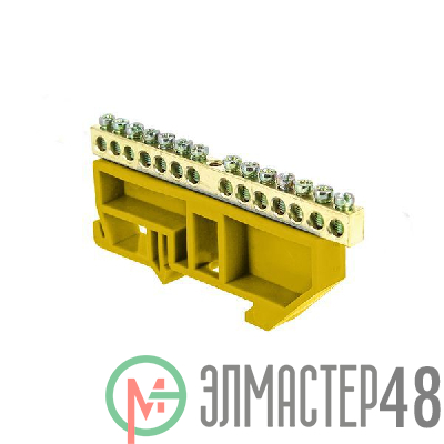 Шина нулевая N 6х9 14 отверстий желтый изолятор на DIN-рейку латунь PROxima EKF sn0-63-14-dz