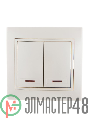 Выключатель 2-кл. СП Мира 10А IP20 с подсветкой жемчуж. бел. перламутр LEZARD 701-3030-112